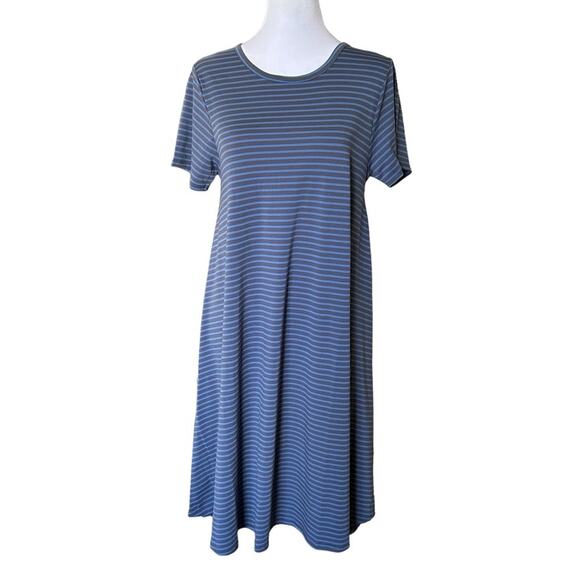 LulaRoe Carly Short Sleeves Swing Dress Stripes Gray & Blue Size Small NWT - Picture 1 of 9